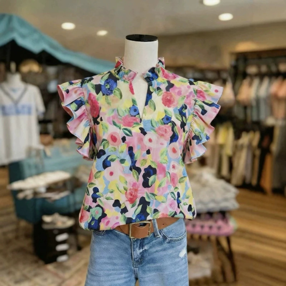 ZARA Chic Ruffle Neck Short Sleeve Top